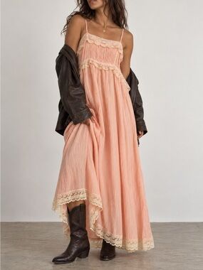 Miss Selfridge Pink Lace Maxi Dress Y2K Boho Coquette Petite US 8